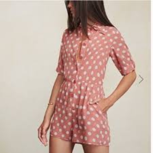 pink and white polka dot jumpsuit
